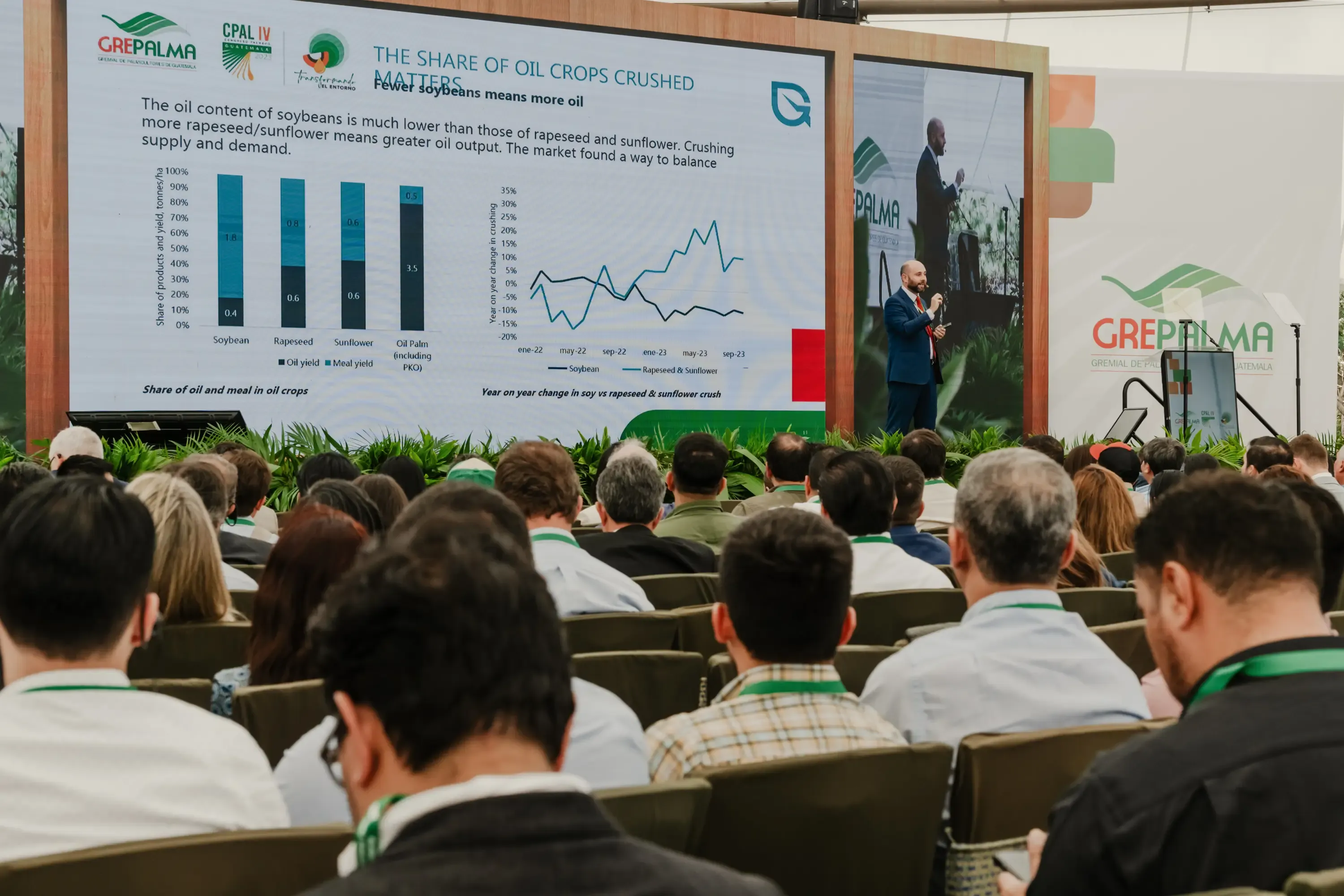 Expositor presentando datos técnicos ante la audiencia del Congreso Palmero.